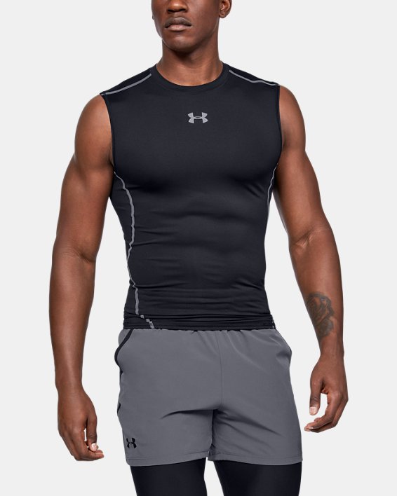 UA HeatGear® Armour - T-shirt Compression sans manches pour homme, Black, pdpMainDesktop image number 0
